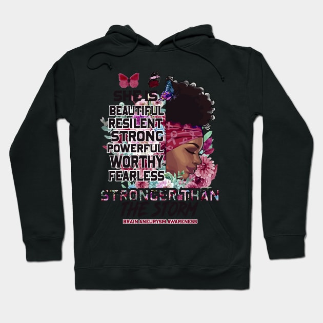 Brain Aneurysm awareness black girl she is beautiful stronger than storm Support Gift Hoodie by Benjie Barrett